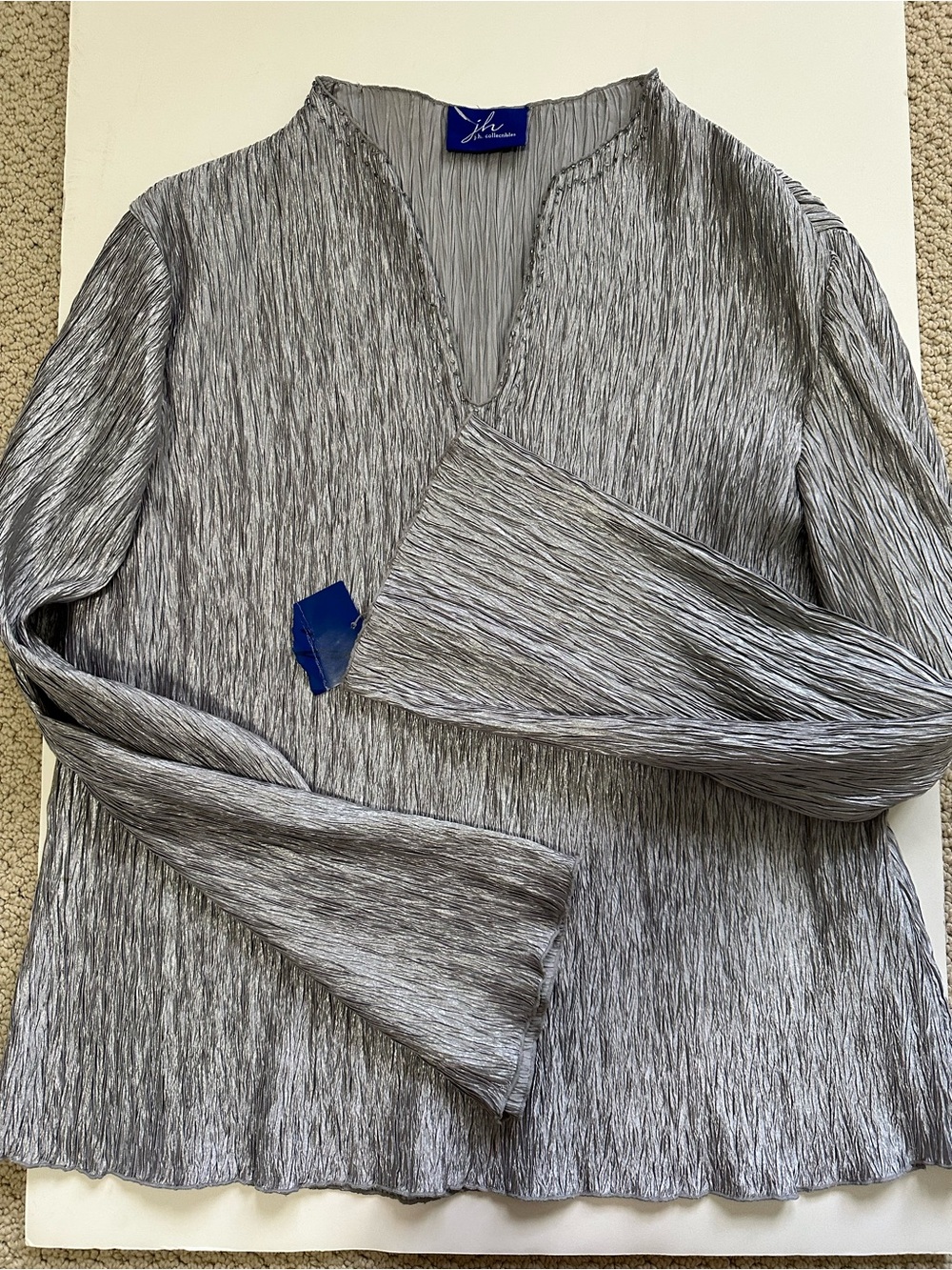 90s JH Collectibles Silver Shimmer beaded Pleated evening dressy top